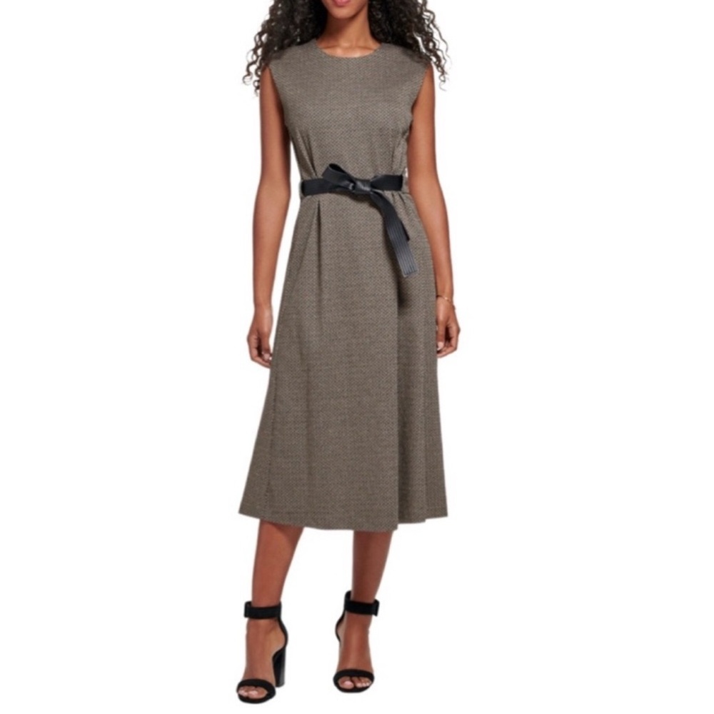 NEW Calvin Klein Sleeveless Belted Dress A-line Lurex Black Brown Tan Size 4 - Picture 13 of 13